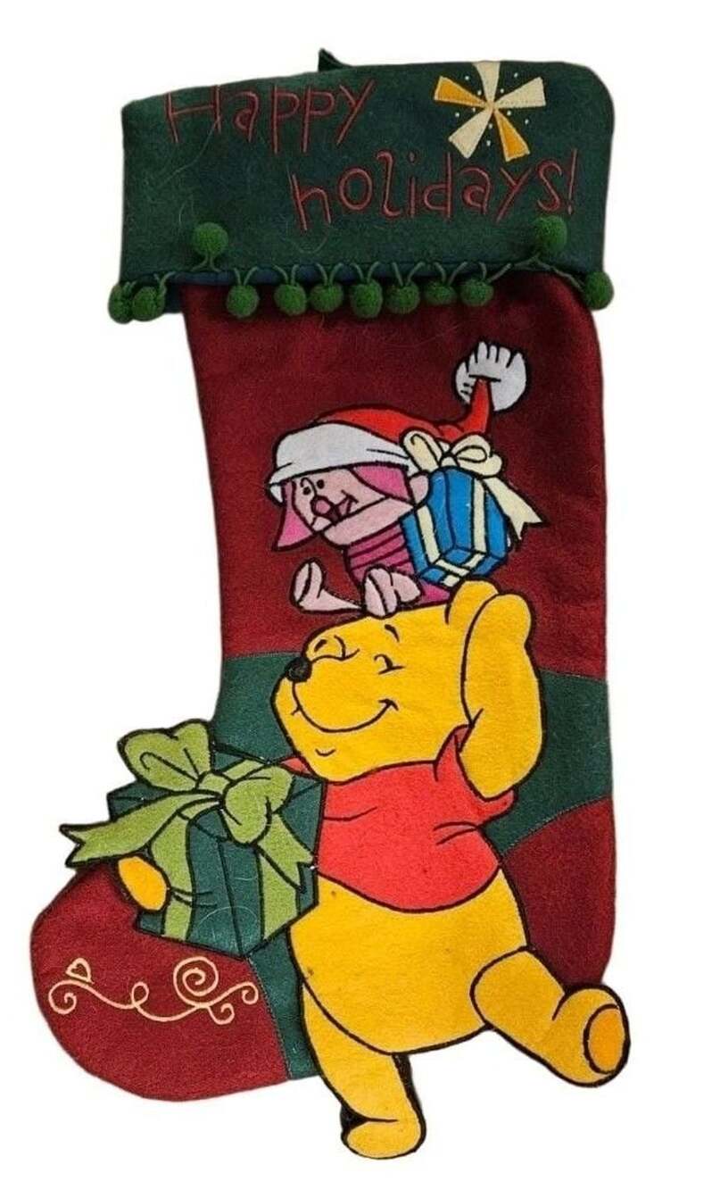 Vintage Disney Store Winnie the Pooh & Piglet Felt Christmas Stocking Holidays